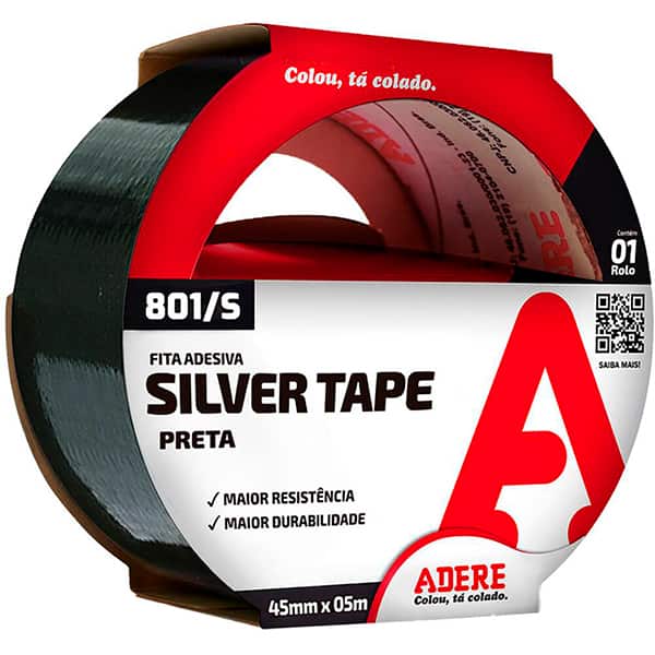 Fita adesiva multiuso silver tape, 45mmx5m, Preta, 801s, Adere - RL 1 UN Fita adesiva multiuso silver tape, 45mmx5m, Preta, 801s, Adere - RL 1 UN