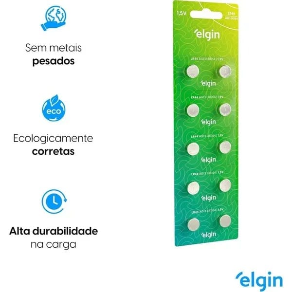 Bateria alcalina 1,5V LR44 C43 Elgin PT 10 UN Bateria alcalina 1,5V LR44 C43 Elgin PT 10 UN