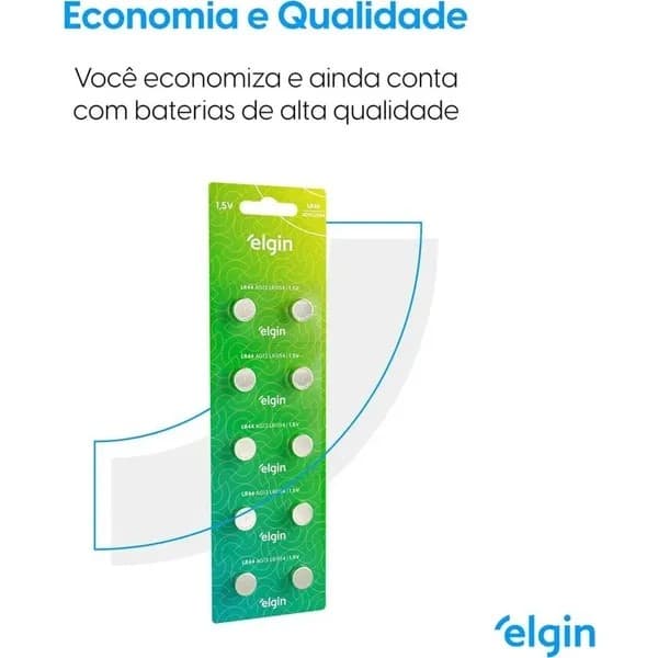 Bateria alcalina 1,5V LR44 C43 Elgin PT 10 UN Bateria alcalina 1,5V LR44 C43 Elgin PT 10 UN