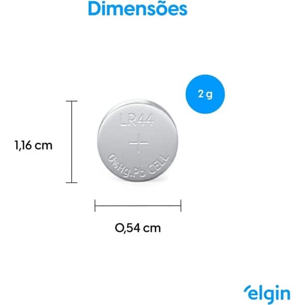 Bateria alcalina 1,5V LR44 C43 Elgin PT 10 UN Bateria alcalina 1,5V LR44 C43 Elgin PT 10 UN