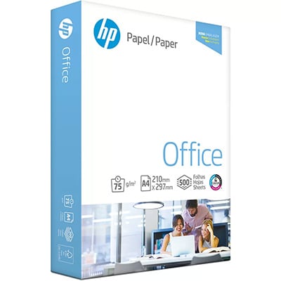 Papel Sulfite A4, 75g, 210mmx297mm, Caixa com 10 resmas - 5000 Folhas, HP Office - CX 1 UN