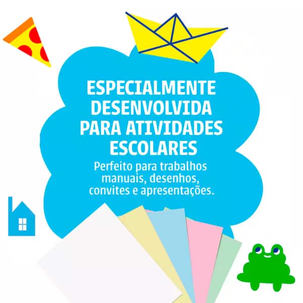 Papel Sulfite Chamequinho Branco, A4 75g 210x297mm, Uso Escolar Artístico Profissional, + Papel Sulfite Chamequinho A4, 75g com 4 Cores (Amarelo, Azul, Rosa e Verde), 100 Folhas - PT 1 UN