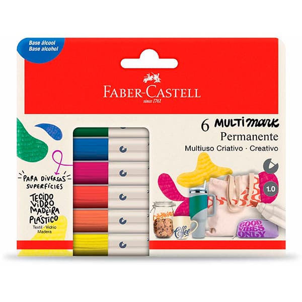 Kit de Colorir Dias Frios – Bobbie Goods + Pincel marcador permanente Multimark, 1.0mm, Estojo com 6 Cores, Faber-Castell - CX 1 UN