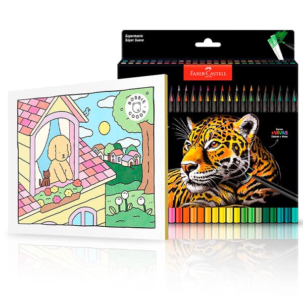 Kit de Colorir Do Dia para Noite – Bobbie Goods + Lápis De Cor redondo Supersoft, 50 Cores, Faber-Castell - ET 50 UN