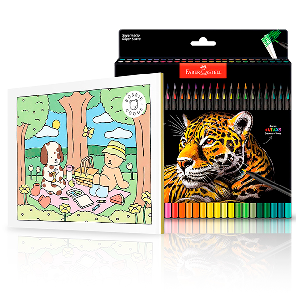 Kit de Colorir Dias quentes – Bobbie Goods + Lápis De Cor redondo Supersoft, 50 Cores, Faber-Castell - ET 50 UN Kit de Colorir Dias quentes – Bobbie Goods + Lápis De Cor redondo Supersoft, 50 Cores, Faber-Castell - ET 50 UN