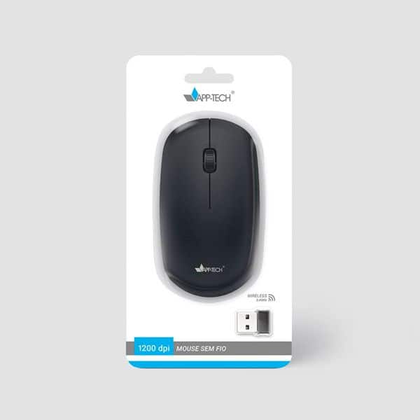 Mouse sem fio 1200DPI, Preto, MW250, App-Tech + Pilha Alcalina Duracell Pequena AA, Optimum CX 1 UN