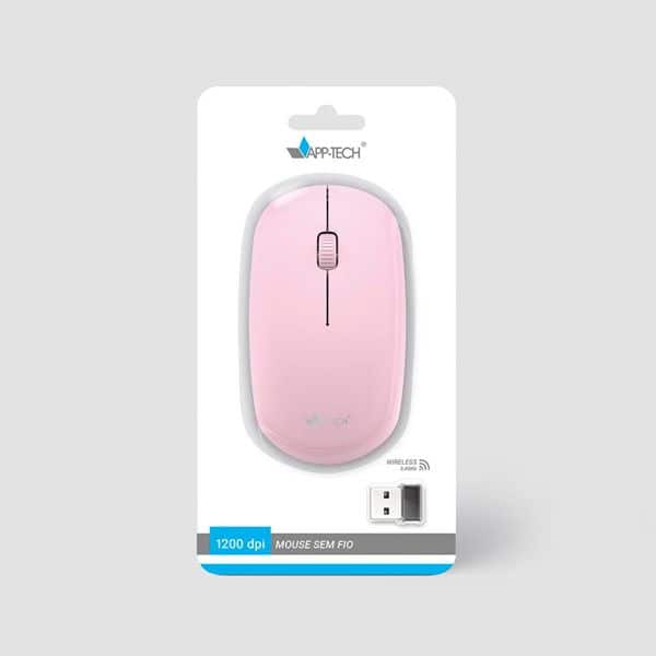 Mouse sem fio, 1200DPI, Rosa, MW251, App-Tech + Pilha Alcalina Duracell Pequena AA, Optimum CX 1 UN