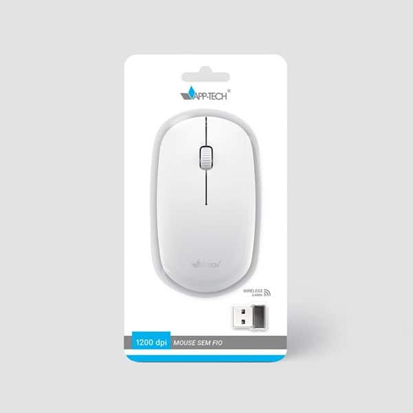 Mouse sem fio, 1200DPI, Branco, MW252, App-Tech + Pilha Alcalina Duracell Pequena AA, Optimum CX 1 UN