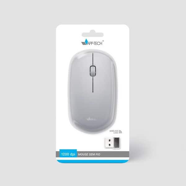 Mouse sem fio, 1200DPI, Cinza, MW253, App-Tech + Pilha Alcalina Duracell Pequena AA, Optimum CX 1 UN