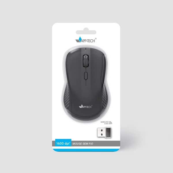 Mouse sem fio, 1600DPI, Preto, MW350, App-Tech + Pilha Alcalina Duracell Palito AAA, Optimum CX 1 UN