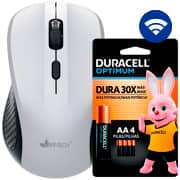 Mouse sem fio, 1600DPI, Cinza, MW351, App-Tech + Pilha Alcalina Duracell Palito AAA, Optimum CX 1 UN