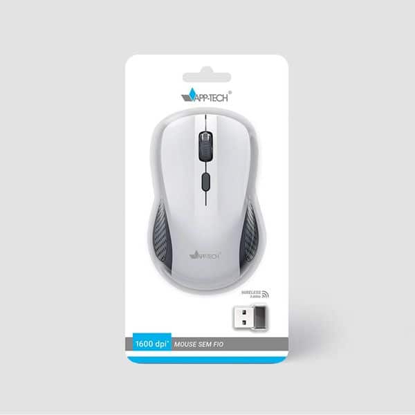 Mouse sem fio, 1600DPI, Cinza, MW351, App-Tech + Pilha Alcalina Duracell Palito AAA, Optimum CX 1 UN