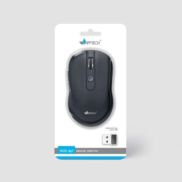 Mouse sem fio, 1600DPI, Preto, MW400, App-Tech + Pilha Alcalina Duracell PalPequena AA, Optimum CX 1 UN