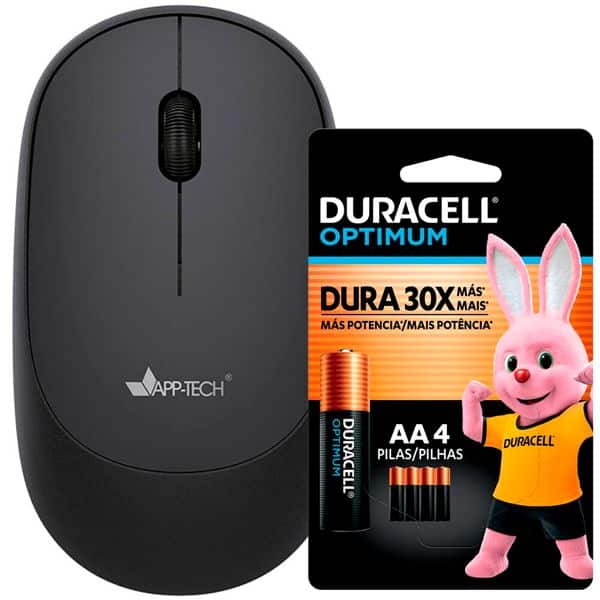 Mouse sem fio bluetooth, 1200DPI, Preto, MWB450, App-Tech + Pilha Alcalina Duracell Pequena AA, Optimum CX 1 UN