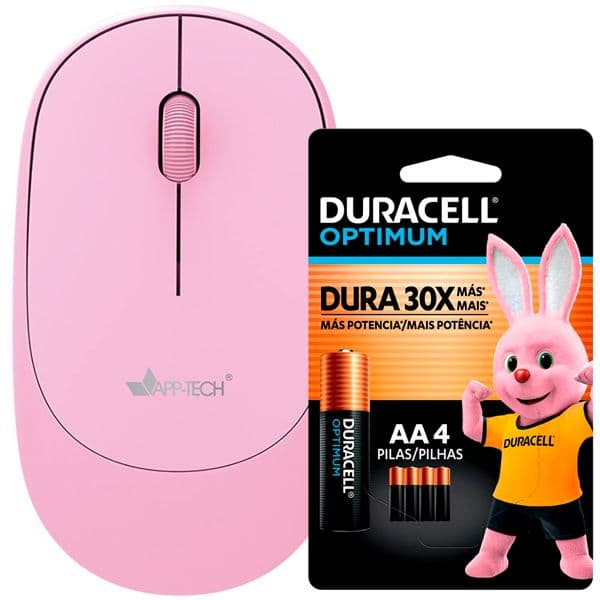 Mouse sem fio bluetooth, 1200DPI, Rosa, MWB451, App-Tech + Pilha Alcalina Duracell Pequena AA, Optimum CX 1 UN