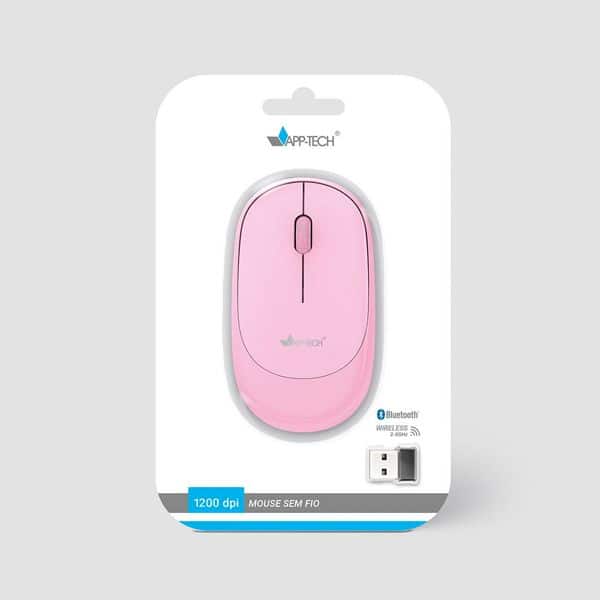 Mouse sem fio bluetooth, 1200DPI, Rosa, MWB451, App-Tech + Pilha Alcalina Duracell Pequena AA, Optimum CX 1 UN