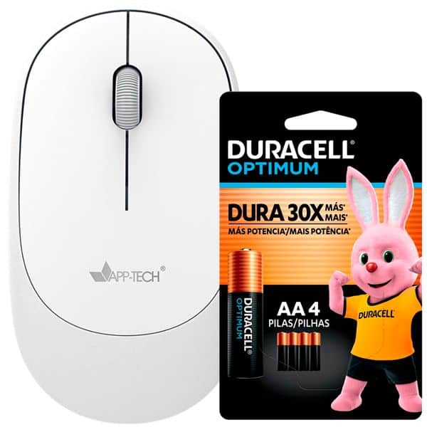 Mouse sem fio bluetooth, 1200DPI, Branco, MWB452, App-Tech + Pilha Alcalina Duracell Pequena AA, Optimum CX 1 UN
