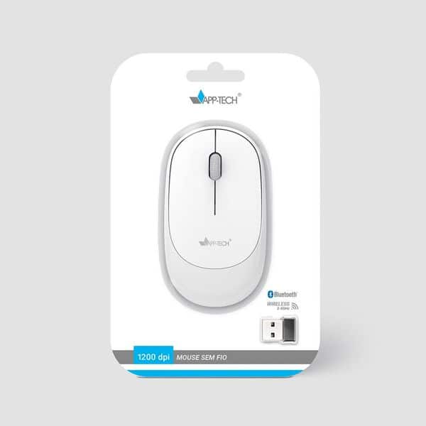 Mouse sem fio bluetooth, 1200DPI, Branco, MWB452, App-Tech + Pilha Alcalina Duracell Pequena AA, Optimum CX 1 UN