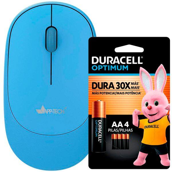 Mouse sem fio bluetooth, 1200DPI, Azul, MWB453, App-Tech + Pilha Alcalina Duracell Pequena AA, Optimum CX 1 UN