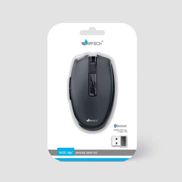 Mouse sem fio bluetooth, 1600DPI, Preto, MWB500, App-Tech + Pilha Alcalina Duracell Pequena AA, Optimum CX 1 UN