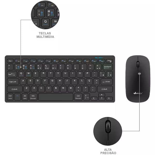 Kit (Teclado/Mouse) Bluetooth wireless, Preto, KMWB350, App-Tech + Pilha Alcalina Duracell Pequena AA, Optimum CX 1 UN