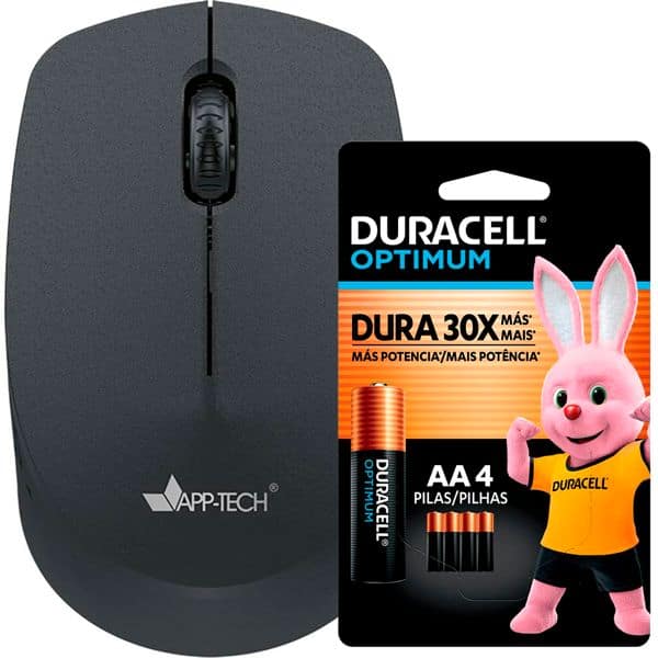 Mouse sem fio bluetooth, 1200DPI, Preto, MW100, App-Tech + Pilha Alcalina Duracell Pequena AA, Optimum CX 1 UN