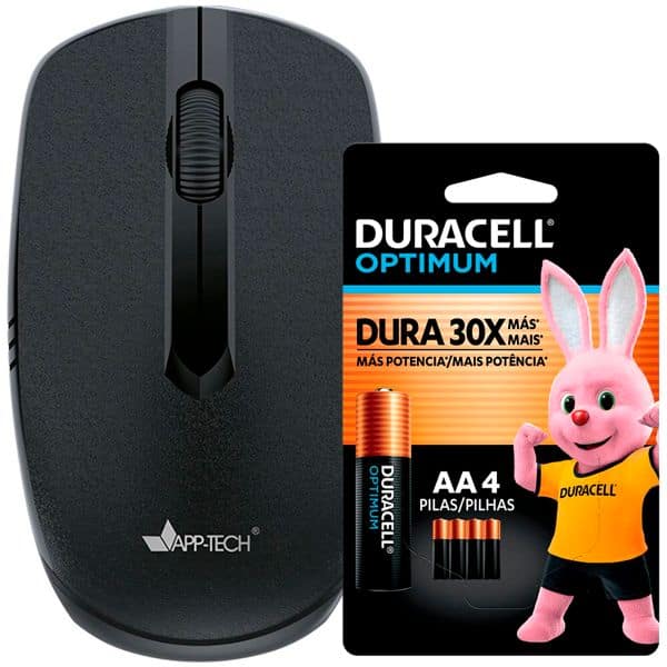 Mouse sem fio bluetooth, 1200DPI, Preto, MW150, App-Tech + Pilha Alcalina Duracell Palito AAA, Optimum CX 1 UN