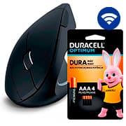 Mouse sem fio ergonômico, Preto, 1600 DPI, MWE600, App-tech + Pilha Alcalina Duracell Palito AAA, Optimum CX 1 UN