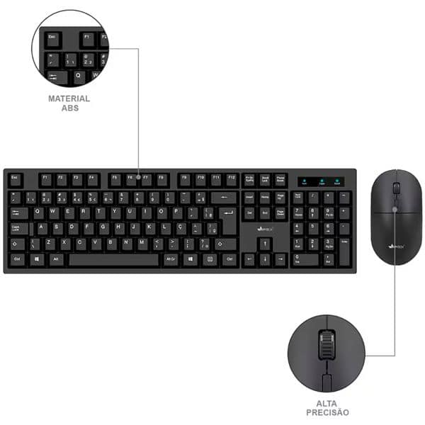 Kit Wireless (Teclado/Mouse), Preto, KMW100, App-Tech + Pilha Alcalina Duracell Palito AAA, Optimum CX 1 UN