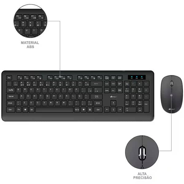 Kit Wireless (Teclado/Mouse), Preto, KMW200, App-Tech + Pilha Alcalina Duracell Palito AAA, Optimum CX 1 UN