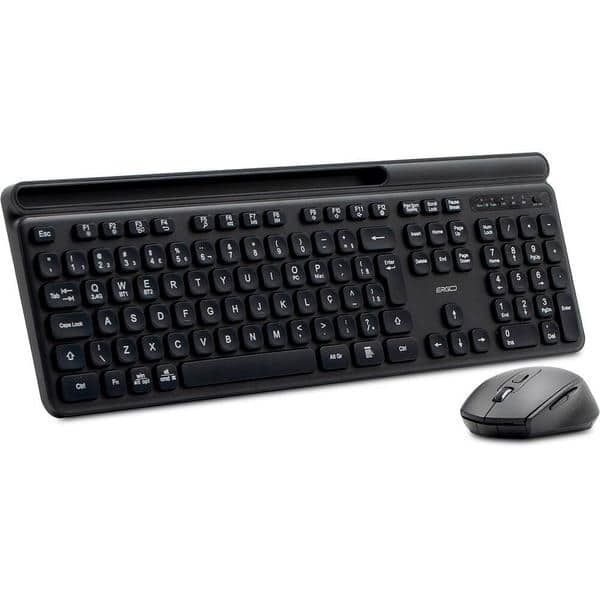 Teclado e Mouse sem Fio, Wireless e Bluetooth, Padrão ABNT2, Preto, KMWB258B, Ergo + Pilha Alcalina Duracell Palito AAA, Optimum CX 1 UN