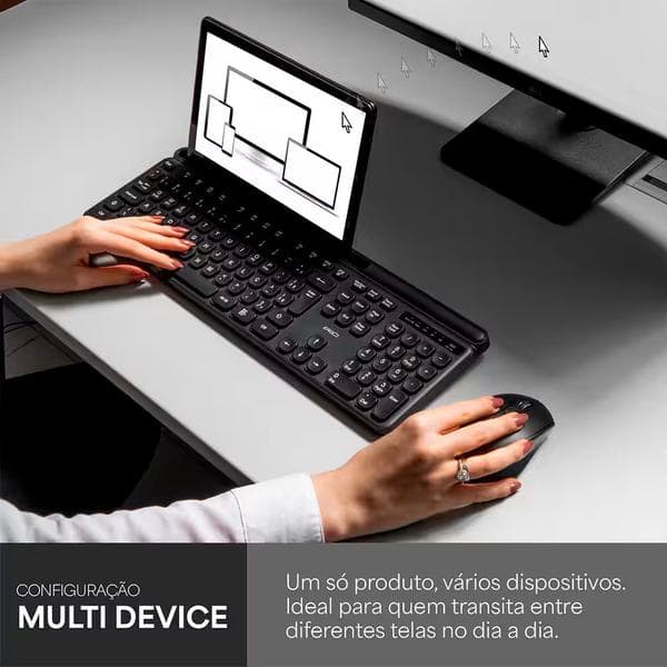 Teclado e Mouse sem Fio, Wireless e Bluetooth, Padrão ABNT2, Preto, KMWB258B, Ergo + Pilha Alcalina Duracell Palito AAA, Optimum CX 1 UN