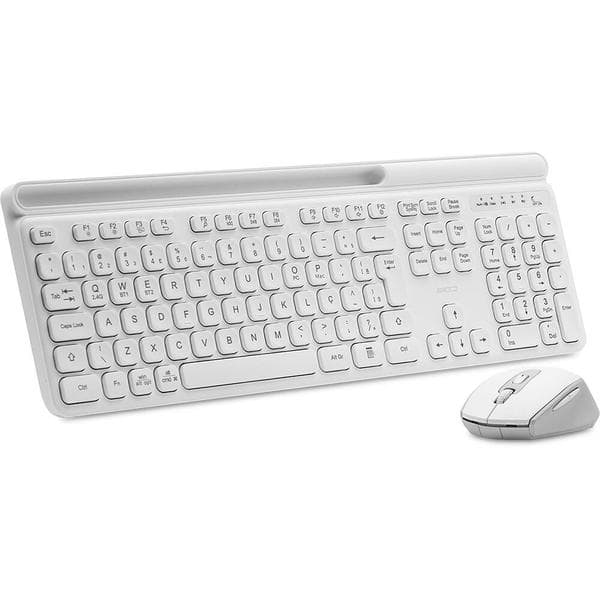Kit Teclado e Mouse sem Fio, Wireless e Bluetooth, Padrão ABNT2, Branco, KMWB258W, Ergo + Pilha Alcalina Duracell Palito AAA, Optimum CX 1 UN