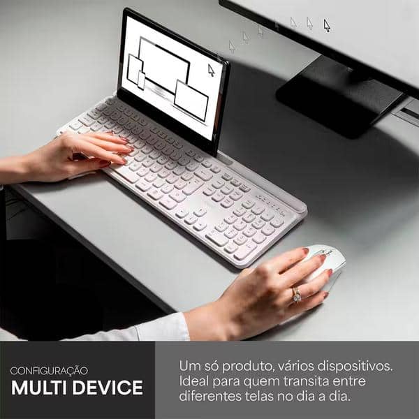 Kit Teclado e Mouse sem Fio, Wireless e Bluetooth, Padrão ABNT2, Branco, KMWB258W, Ergo + Pilha Alcalina Duracell Palito AAA, Optimum CX 1 UN