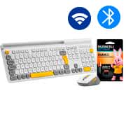 Kit Teclado e Mouse sem Fio, Wireless e Bluetooth, Padrão ABNT2, Branco, Cinza e Amarelo, KMWB258TC, Ergo + Pilha Alcalina Duracell Palito AAA, Optimum CX 1 UN