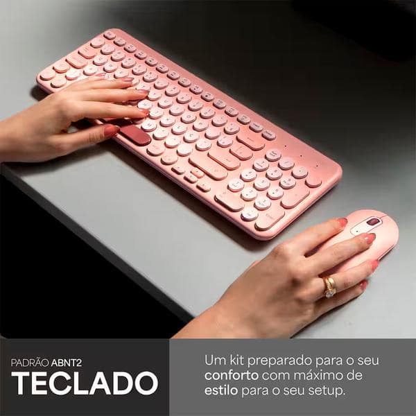 Teclado e Mouse sem Fio, Wireless, Padrão ABNT2, Coral, KMW278P, Ergo + Pilha Alcalina Duracell Palito AAA, Optimum CX 1 UN