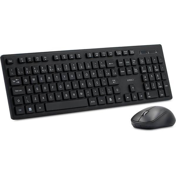Teclado e Mouse sem Fio, Wireless, Padrão ABNT2, Preto, KMW231B, Ergo + Pilha Alcalina Duracell Palito AAA, Optimum CX 1 UN