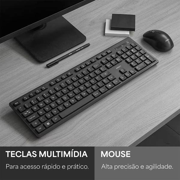 Teclado e Mouse sem Fio, Wireless, Padrão ABNT2, Preto, KMW231B, Ergo + Pilha Alcalina Duracell Palito AAA, Optimum CX 1 UN