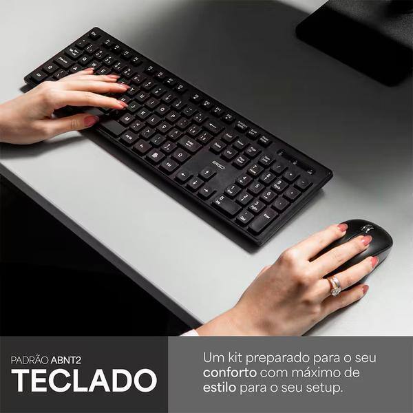 Teclado e Mouse sem Fio, Wireless, Padrão ABNT2, Preto, KMW231B, Ergo + Pilha Alcalina Duracell Palito AAA, Optimum CX 1 UN
