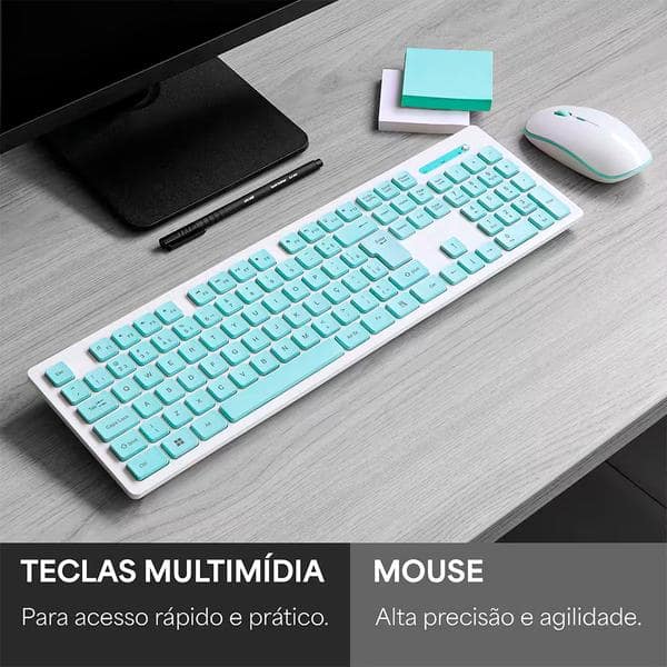 Teclado e Mouse sem Fio, Wireless, Padrão ABNT2, Branco, KMW206W, Ergo + Pilha Alcalina Duracell Palito AAA, Optimum CX 1 UN