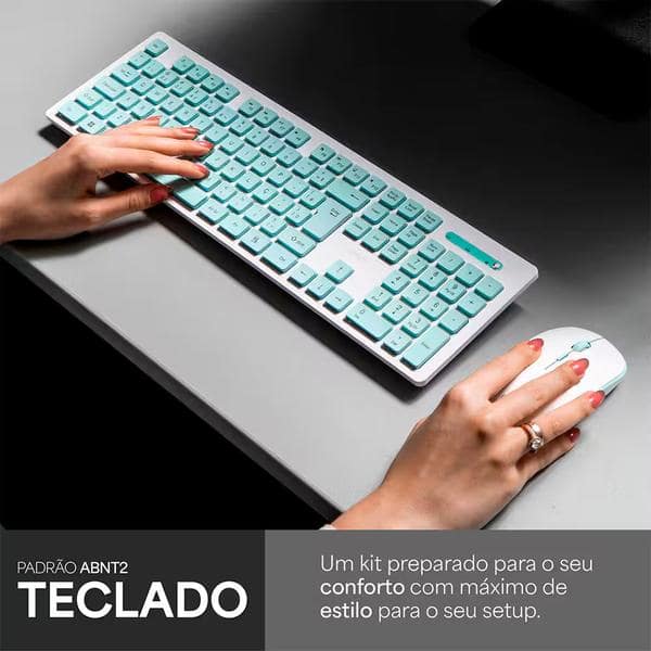 Teclado e Mouse sem Fio, Wireless, Padrão ABNT2, Branco, KMW206W, Ergo + Pilha Alcalina Duracell Palito AAA, Optimum CX 1 UN