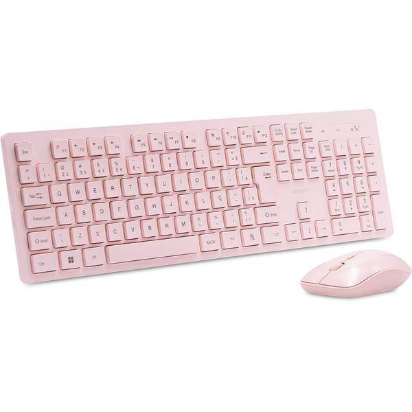 Teclado e Mouse sem Fio, Wireless, Padrão ABNT2, Rosa, KMW206P, Ergo + Pilha Alcalina Duracell Palito AAA, Optimum CX 1 UN