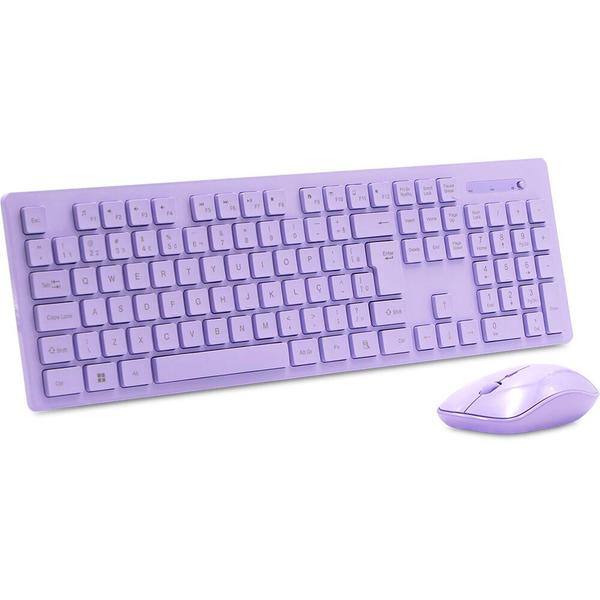 Teclado e Mouse sem Fio, Wireless, Padrão ABNT2, Lilás, KMW206L, Ergo + Pilha Alcalina Duracell Palito AAA, Optimum CX 1 UN
