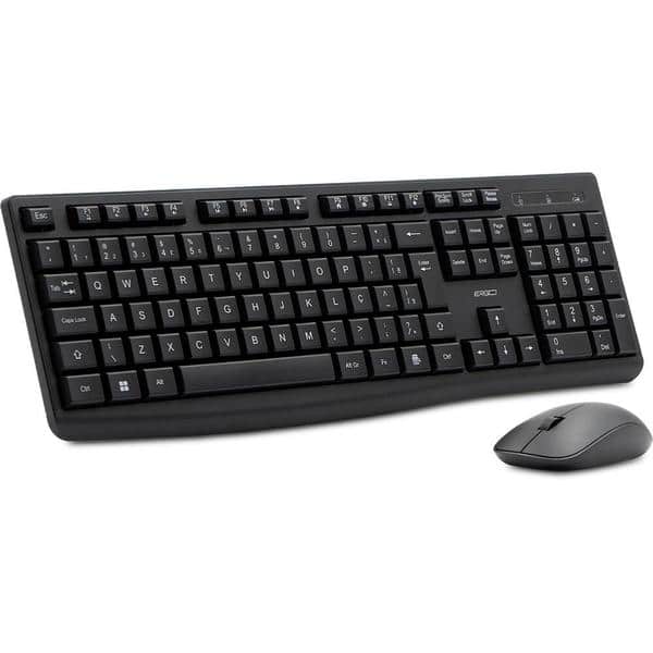 Teclado e Mouse sem Fio, Wireless, Padrão ABNT2, Preto, KMW271, Ergo + Pilha Alcalina Duracell Palito AAA, Optimum CX 1 UN