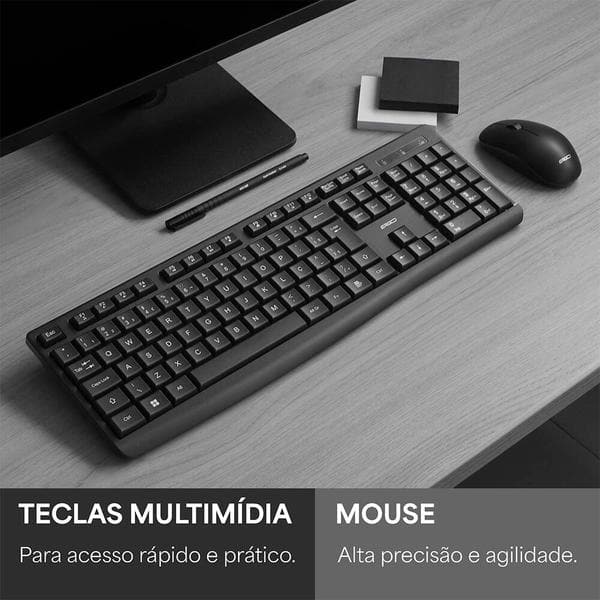 Teclado e Mouse sem Fio, Wireless, Padrão ABNT2, Preto, KMW271, Ergo + Pilha Alcalina Duracell Palito AAA, Optimum CX 1 UN