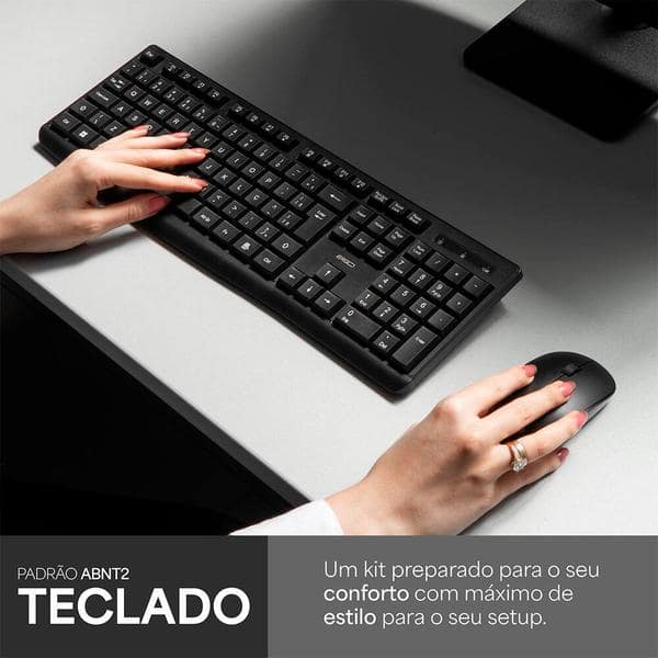 Teclado e Mouse sem Fio, Wireless, Padrão ABNT2, Preto, KMW271, Ergo + Pilha Alcalina Duracell Palito AAA, Optimum CX 1 UN