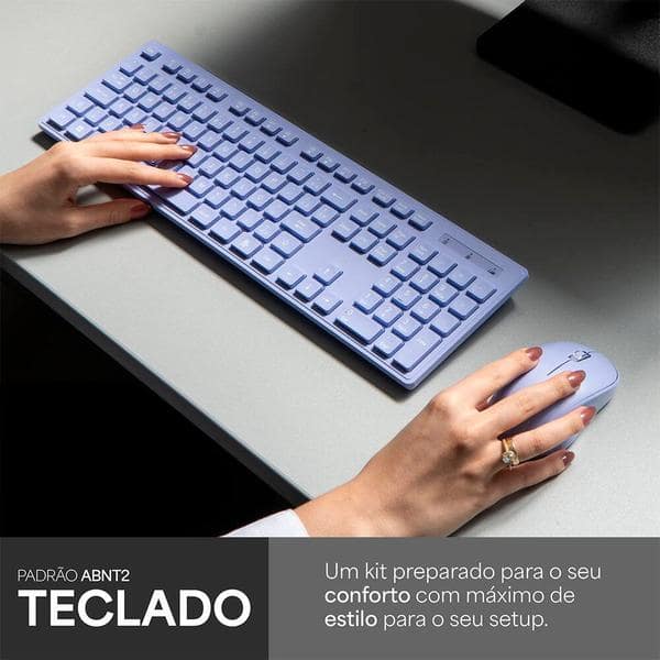 Teclado e Mouse sem Fio, Wireless, Padrão ABNT2, Lilás, KMW231L, Ergo + Pilha Alcalina Duracell Palito AAA, Optimum CX 1 UN