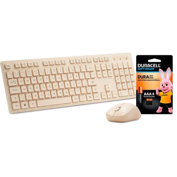 Teclado e Mouse sem Fio, Wireless, Padrão ABNT2, Bege, KMW231BG, Ergo + Pilha Alcalina Duracell Palito AAA, Optimum CX 1 UN