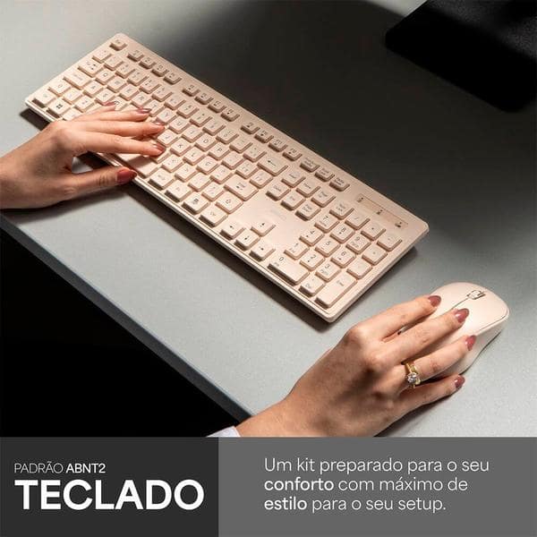 Teclado e Mouse sem Fio, Wireless, Padrão ABNT2, Bege, KMW231BG, Ergo + Pilha Alcalina Duracell Palito AAA, Optimum CX 1 UN