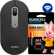 Mouse sem fio, 1600 DPI, Preto, MW7034B, Ergo + Pilha Alcalina Duracell Pequena AA, Optimum CX 1 UN